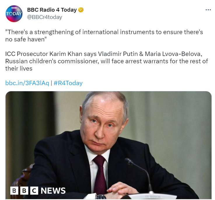 ордер на арешт Путіна виданий довічно