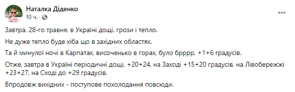 Погода в Украине на 28 мая