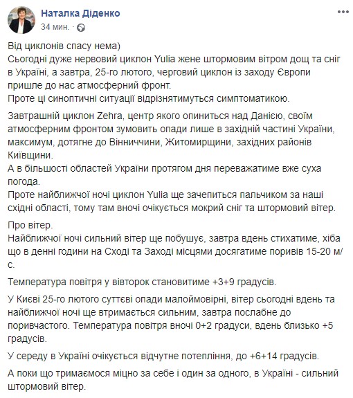 Скриншот: Facebook/Наталья Диденко