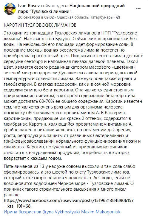 Пост Русева в Facebook