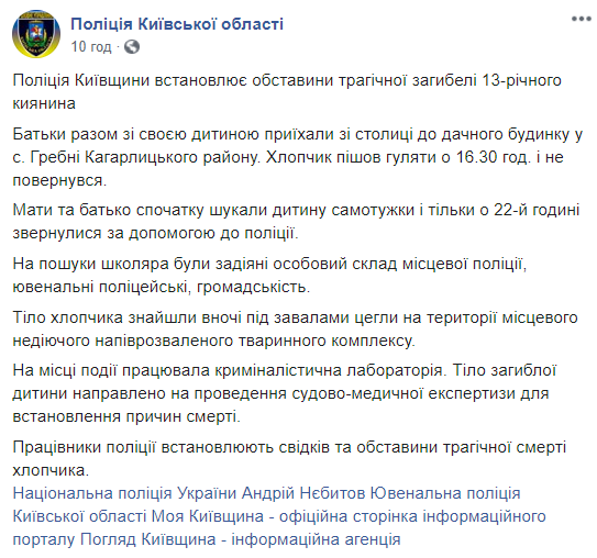 Под Киевом подростка завалило 