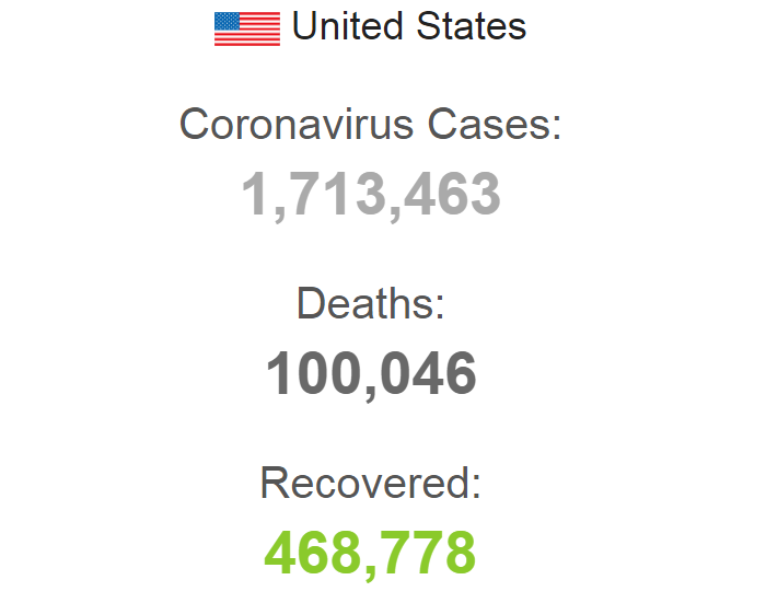 Коронавирус в США. Скриншот: Worldometer 