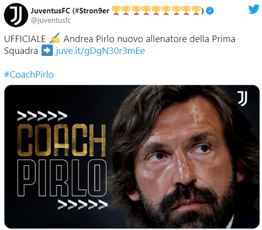 "Ювентус" назвал имя своего нового главного тренера. Скриншот: Твиттер