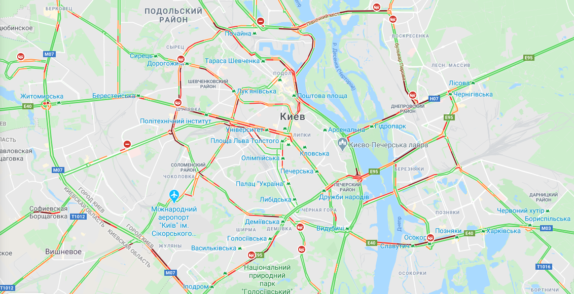 Пробки в Киеве 20 мая. Скриншот: Google Maps