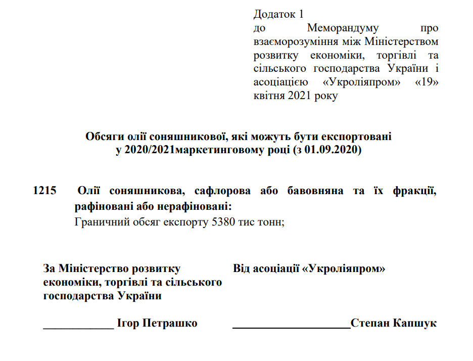 Минэкономики ограничило экспорт масла из Украины