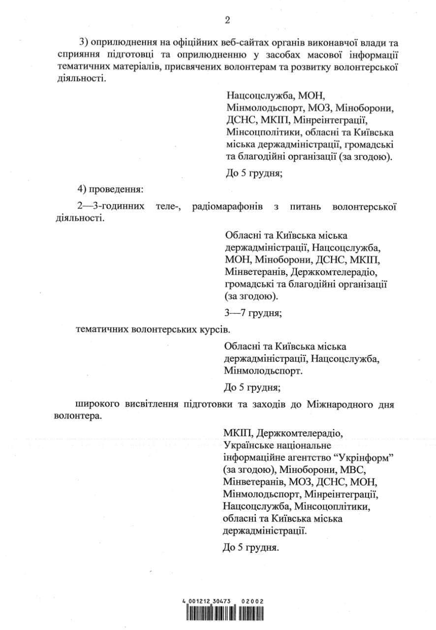 В Украине ежегодно 5 декабря будут отмечать День волонтера. Кабмин утвердил план мероприятий