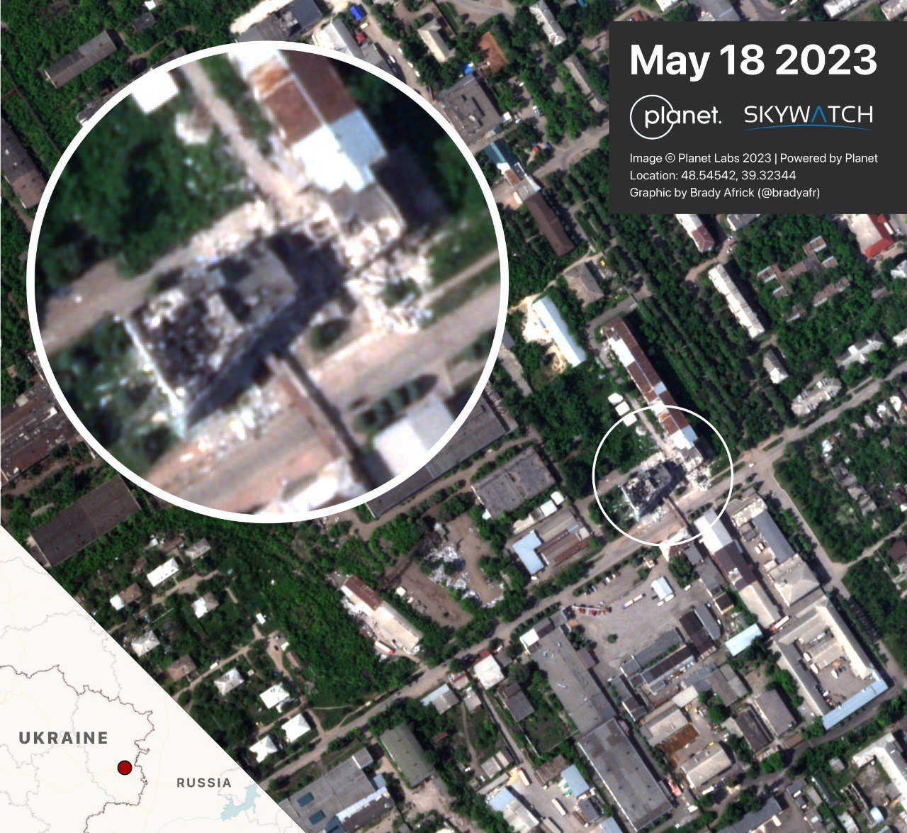 Супутникове фото наслідків удару по Луганську