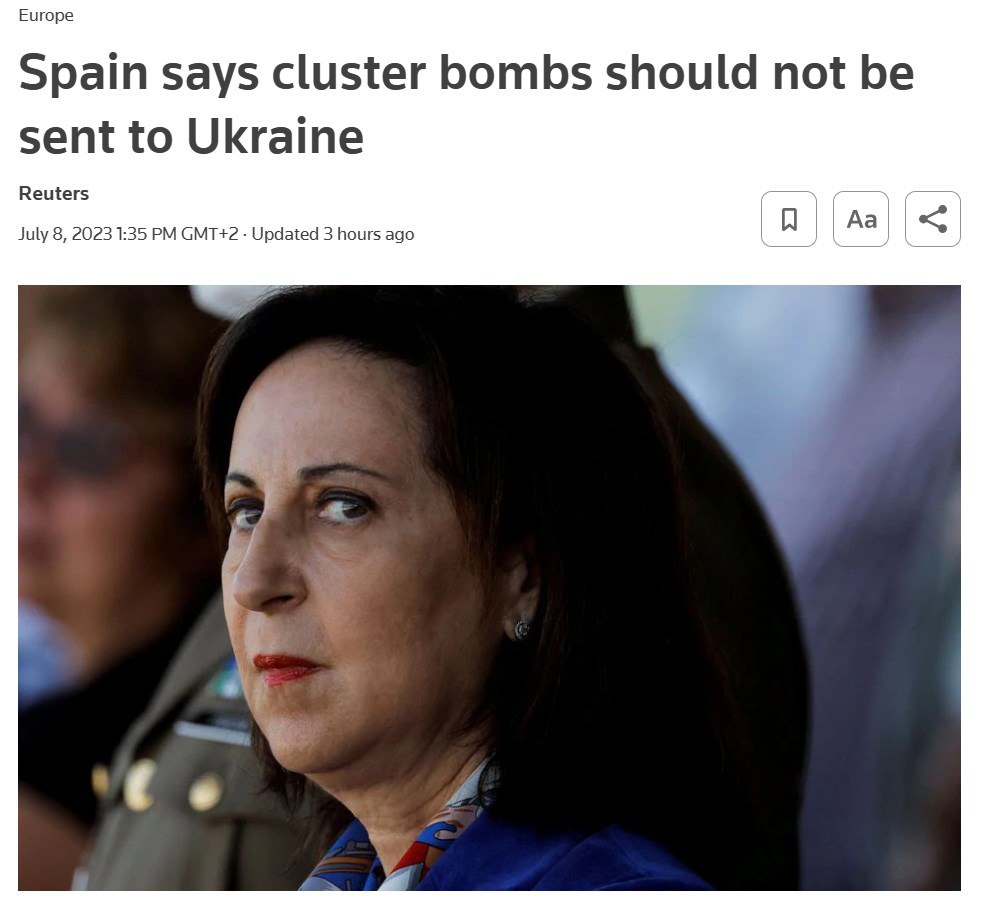 Испания выступила против передачи Украине кассетных боеприпасов