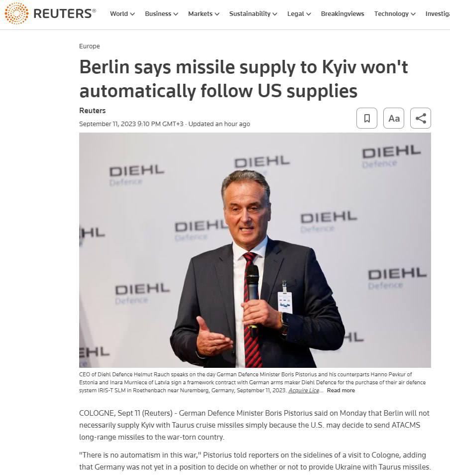 Берлин не будет автоматически поставлять ракеты Taurus