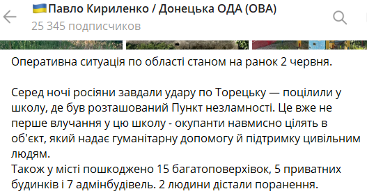 Последствия обстрела Торецка