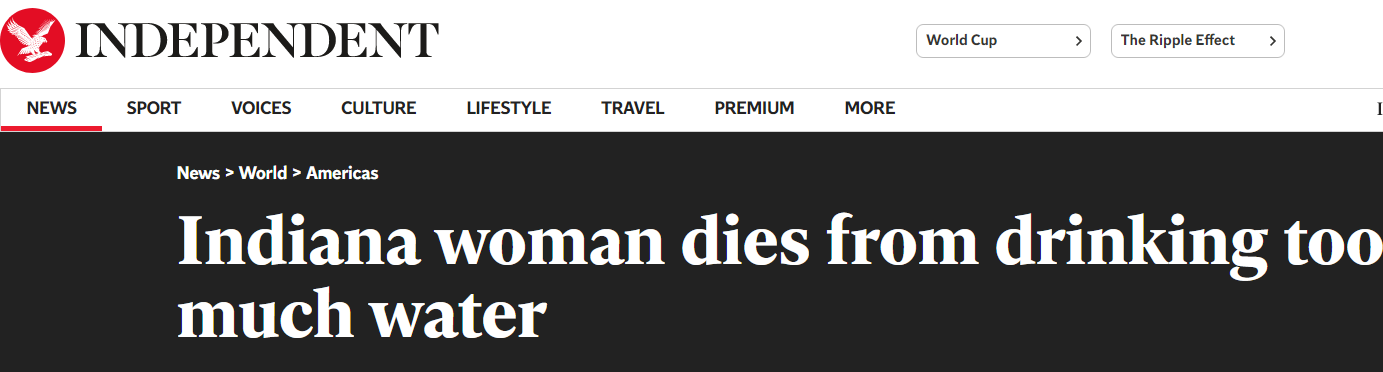 В США женщина умерла из-за того, что выпила много воды
