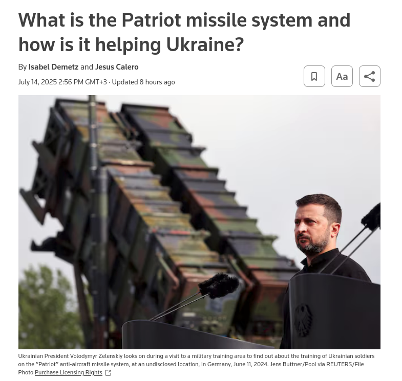 Снимок заголовка на reuters.com