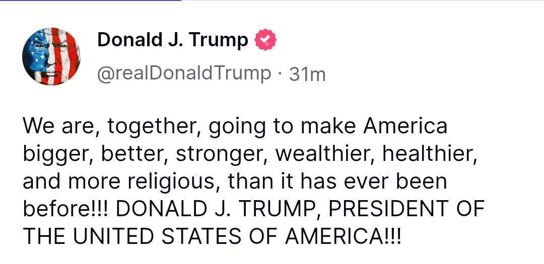 Снимок сообщениния на truthsocial.com