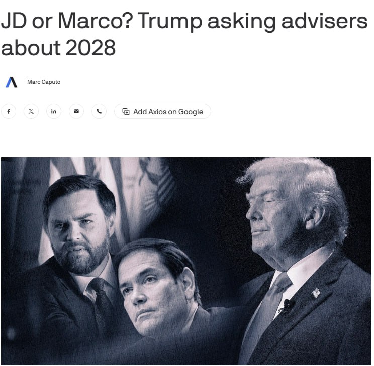 Снимок заголовка на axios.com &ndash; Рубио и  Вэнс могут стать потенциальными преемниками Дональда Трампа