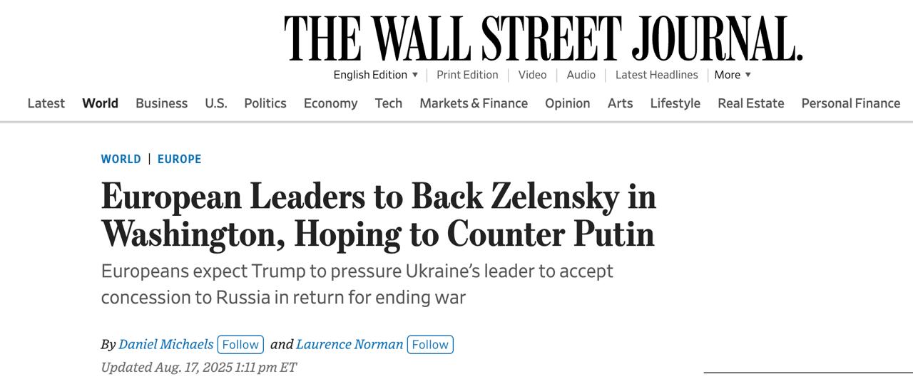 Снимок заголовка на wsj.com