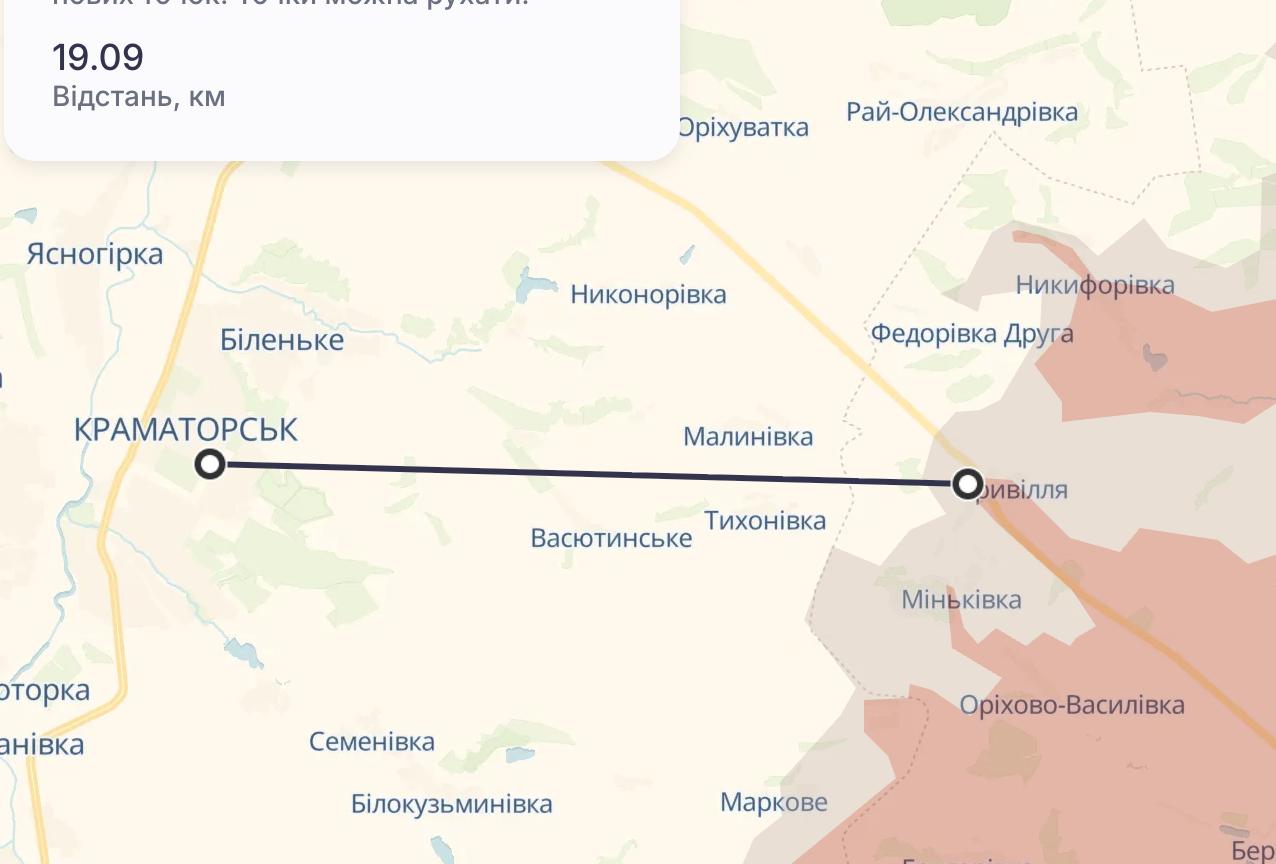 Краматорськ. Карта бойових дій. Джерело &ndash; Телеграм