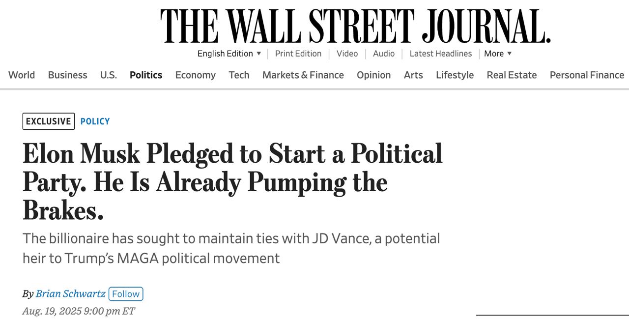 Снимок заголовка на wsj.com