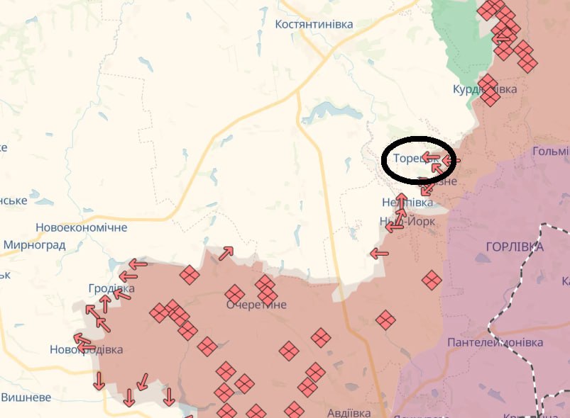 Торецьк на карті бойових дій. Джерело - Телеграм