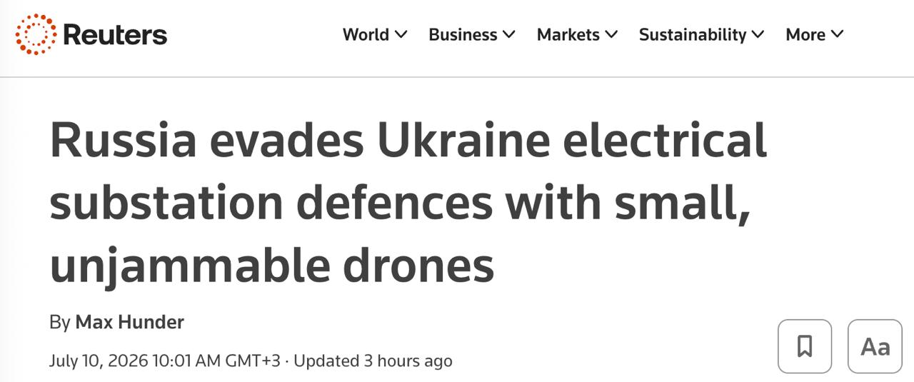 Знімок заголовка на reuters.com – Росія відокремлює Сумську область від енергосистеми України