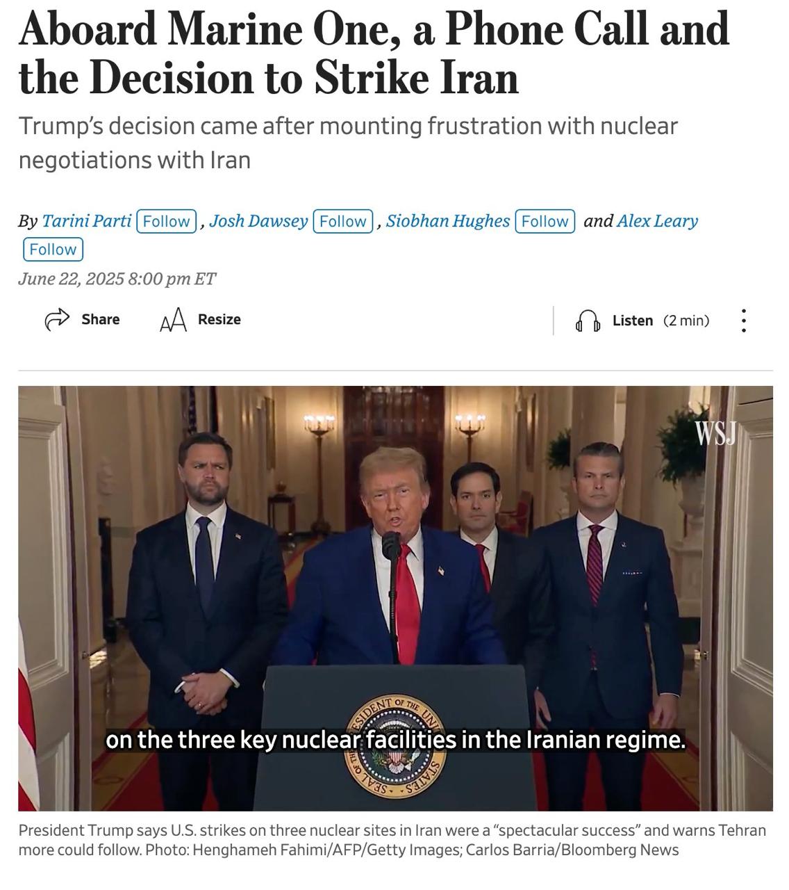 Знімок заголовка на wsj.com