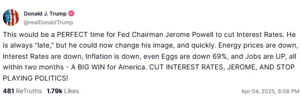 Снимок сообщения на truthsocial.com