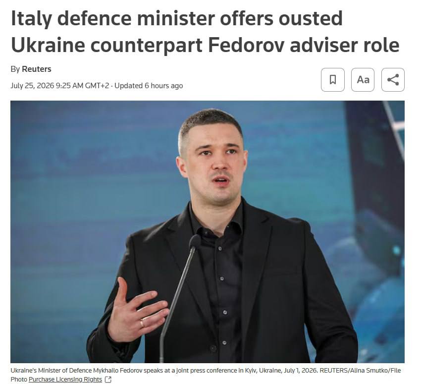 Зображення заголовка на reuters.com &ndash; Федорову запропонували посаду в Міноборони Італії
