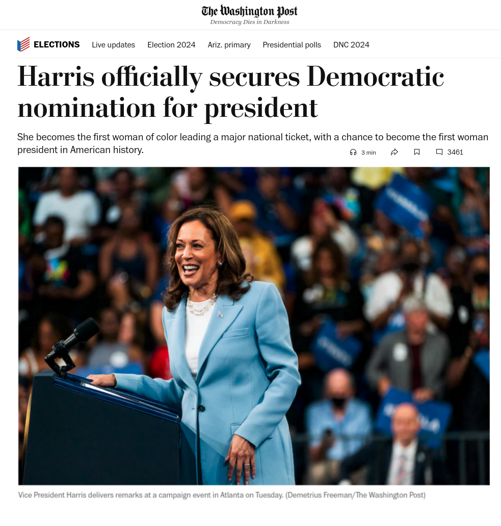 Снимок заголовка в Washington Post