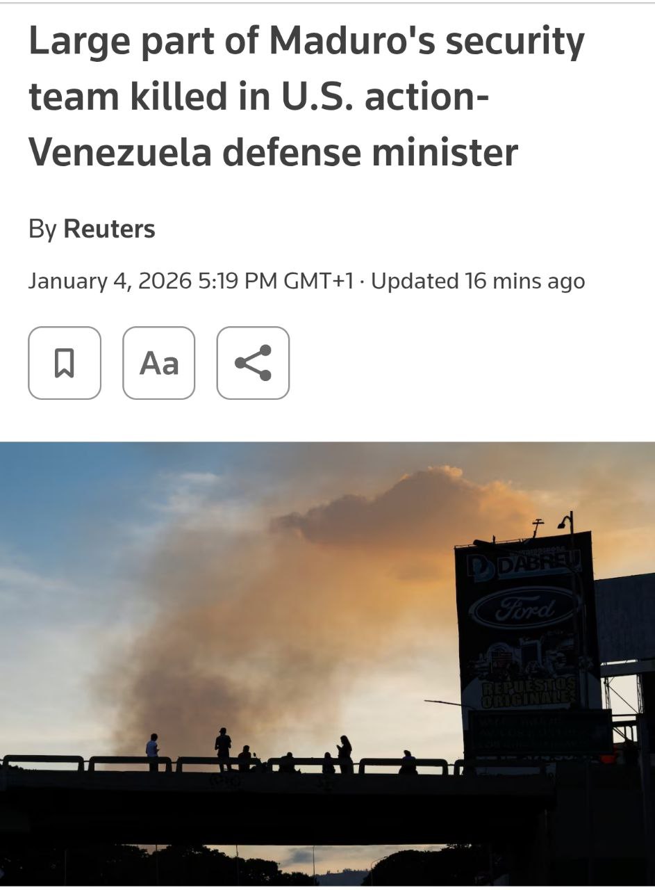 Знімок заголовка на reuters.com - Спецслужби США вбили майже всіх охоронців президента Венесуели під час викрадення